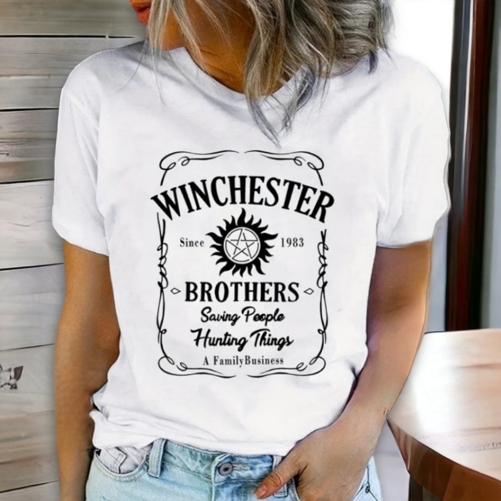 Supernatural Winchester Bros. Saving People Hunting Things Short Sleeve Shirt, L